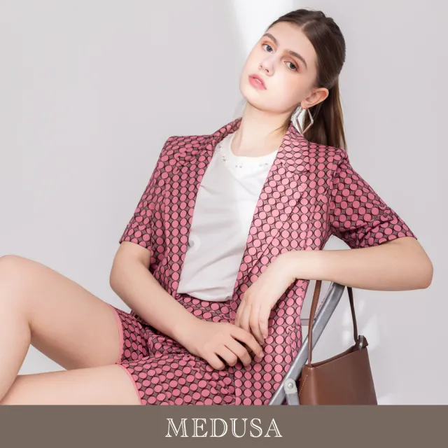 【MEDUSA 曼度莎】現貨-桃粉復古印花休閒西裝外套（M-XL）｜西裝外套 印花外套 女休閒外套