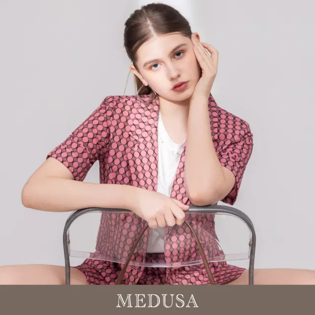 【MEDUSA 曼度莎】現貨-桃粉復古印花休閒西裝外套（M-XL）｜西裝外套 印花外套 女休閒外套