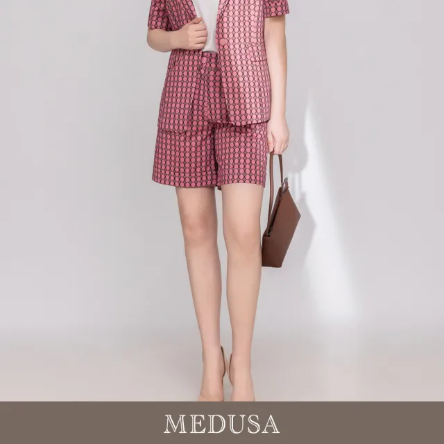 【MEDUSA 曼度莎】現貨-桃粉復古印花休閒西裝短褲（M-XL）｜西裝短褲 印花短褲 女短褲