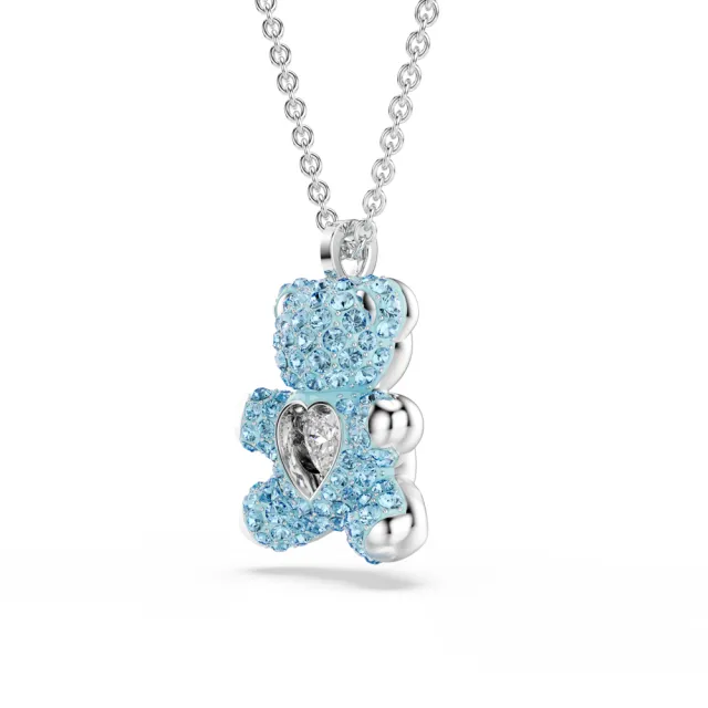 【SWAROVSKI 施華洛世奇】官方直營 Teddy 鏈墜 藍色  泰迪熊 鍍白金色(情人節禮物)