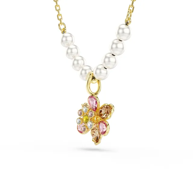 【SWAROVSKI 施華洛世奇】官方直營 Idyllia 鏈墜 水晶珍珠 混合式切割 花朵 漸層色 鍍金色 | 5723140
