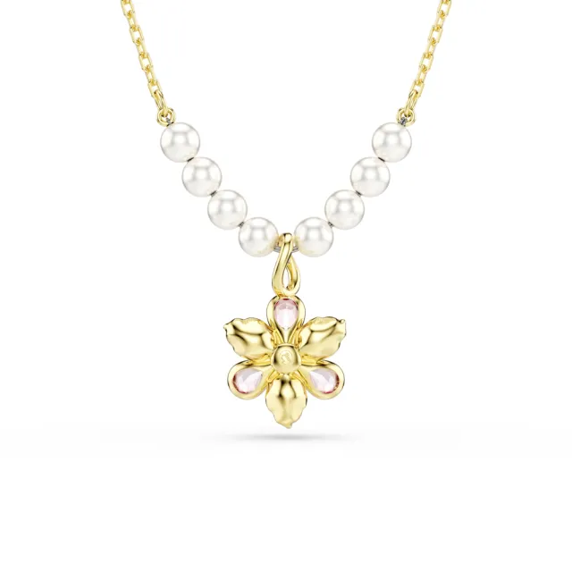 【SWAROVSKI 施華洛世奇】官方直營 Idyllia 鏈墜 水晶珍珠 混合式切割 花朵 漸層色 鍍金色 | 5723140