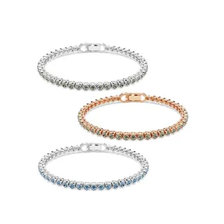 【SWAROVSKI 施華洛世奇】官方直營 Imber Emily Tennis 手鏈 圓形切割 黑色/藍色 鍍白金色/鍍玫瑰金色