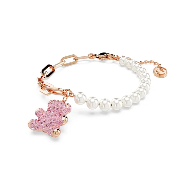 【SWAROVSKI 施華洛世奇】官方直營 Teddy 水晶珍珠 泰迪熊手鍊 粉紅色  | 5669169