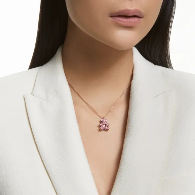 【SWAROVSKI 施華洛世奇】官方直營 Teddy 鏈墜  泰迪熊 粉紅色 鍍玫瑰金色 | 5642976