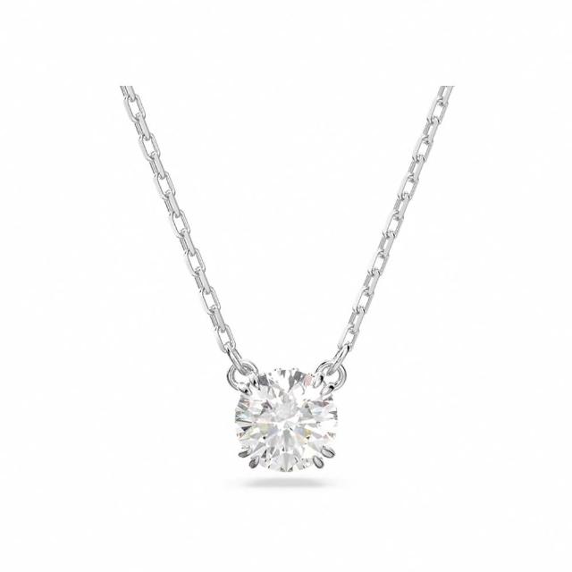 【SWAROVSKI 施華洛世奇】官方直營 Stilla 鏈墜 圓形切割 白色 鍍白金色 | 5636706
