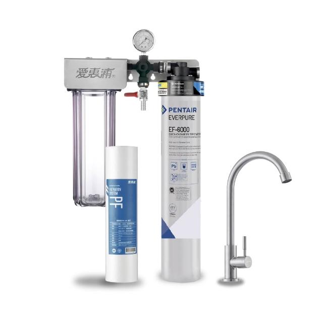 【EVERPURE 愛惠浦】櫥下型 PURVIVE Duo-EF6000大流量不鏽鋼龍頭兩道式生飲淨水器(前置PP)