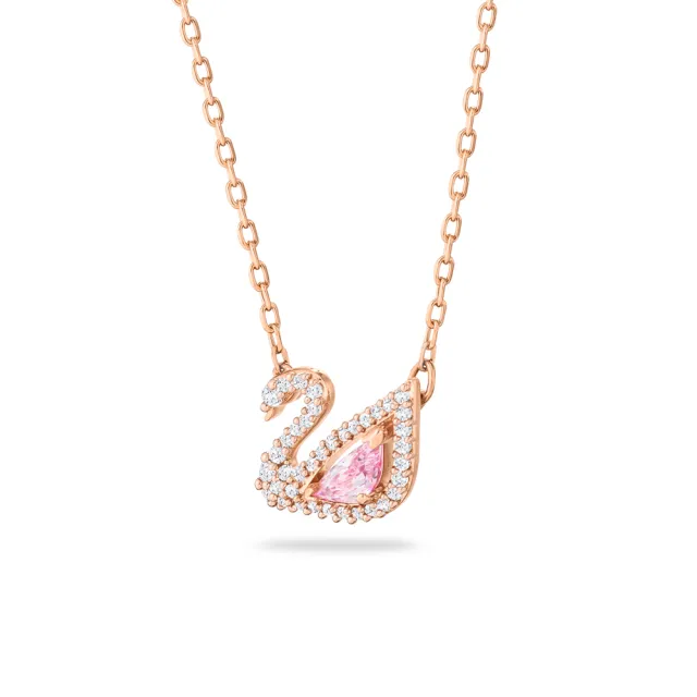 【SWAROVSKI 施華洛世奇】官方直營 Swan 項鏈 天鵝 粉紅色 鍍玫瑰金色 | 5469989