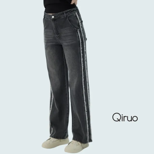 【Qiruo 奇若名品】春夏專櫃精品灰黑牛仔褲4033C 牛仔直筒褲