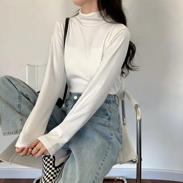 【Uicy】韓版半高領打底長袖上衣 長袖上衣長袖t恤衣服女裝 W321