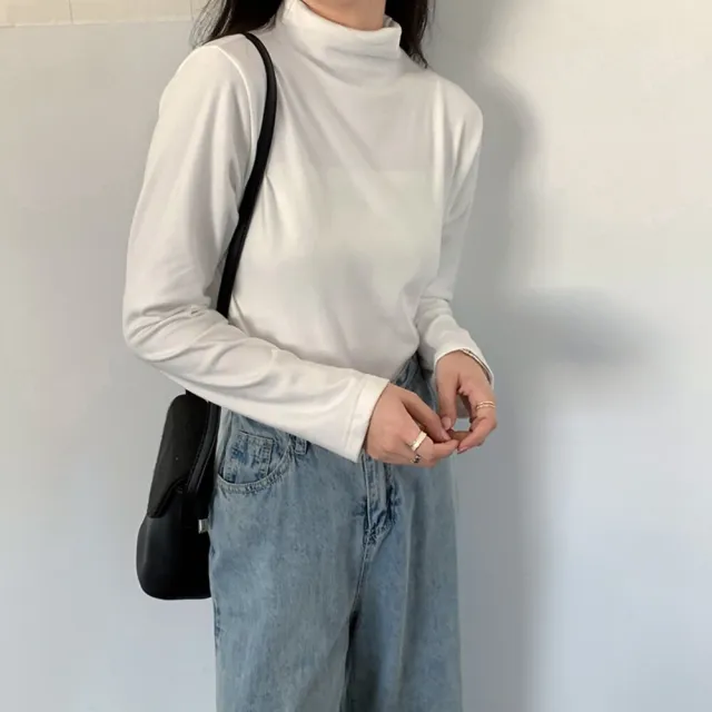 【Uicy】韓版半高領打底長袖上衣 長袖上衣長袖t恤衣服女裝 W321