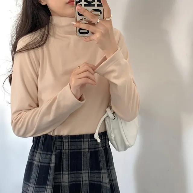 【Uicy】韓版半高領打底長袖上衣 長袖上衣長袖t恤衣服女裝 W321