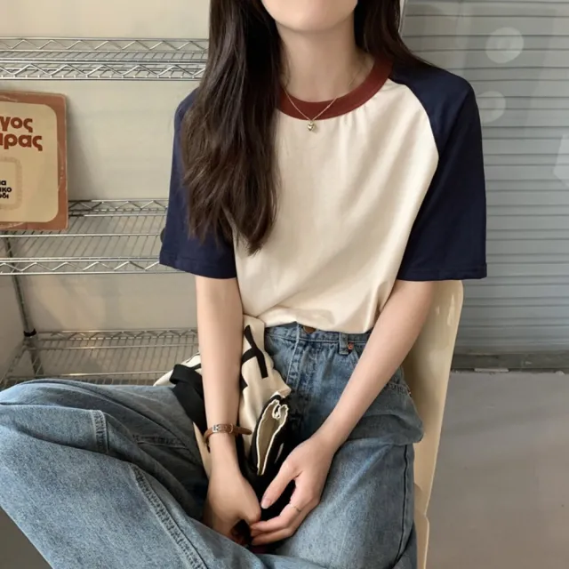 【Uicy】韓版簡約休閒寬鬆撞色短袖上衣 衣服女裝t恤短袖t恤 T501