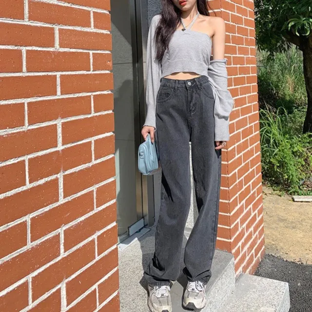 【Uicy】韓版復古直筒高腰牛仔寬褲 寬褲 褲子 女裝P97