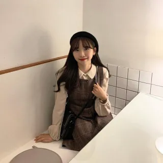 【Uicy】韓版復古襯衫格子連衣裙 裙子 褲裙 長裙 女裝S101