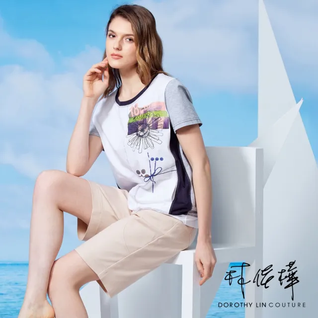 【LUNG.L 林佳樺】Y865A 灰白拼接藝術膠印短袖女裝T恤