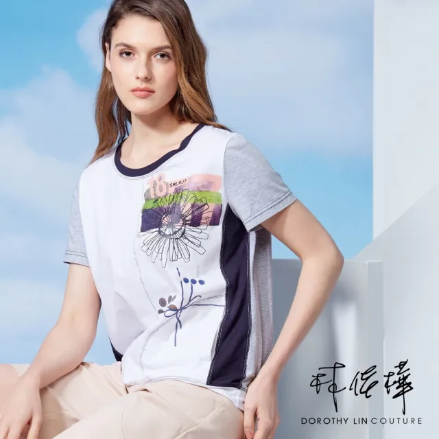 【LUNG.L 林佳樺】Y865A 灰白拼接藝術膠印短袖女裝T恤