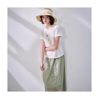 【Diffa】格紋網紗鬆緊腰長寬裙-女