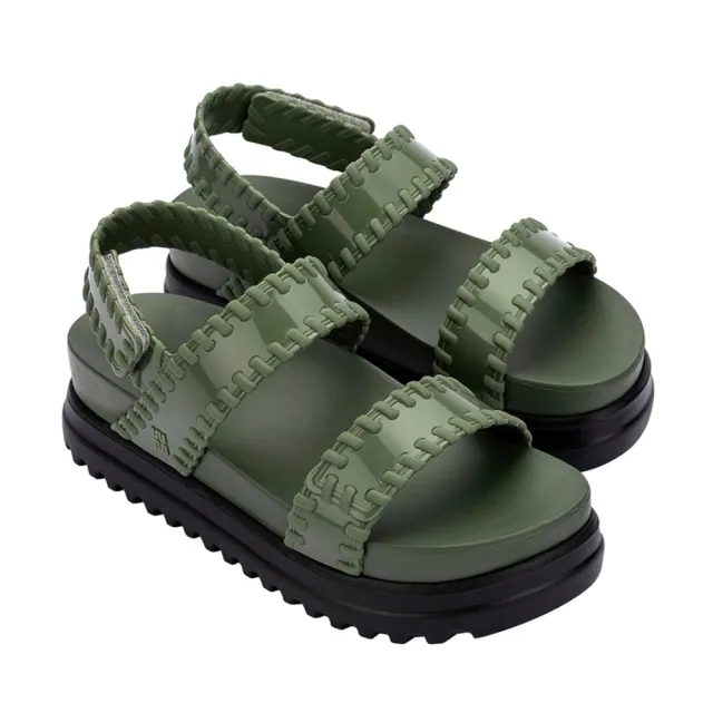 【Melissa】荷葉邊造型厚底涼鞋(墨綠色) 防潑水