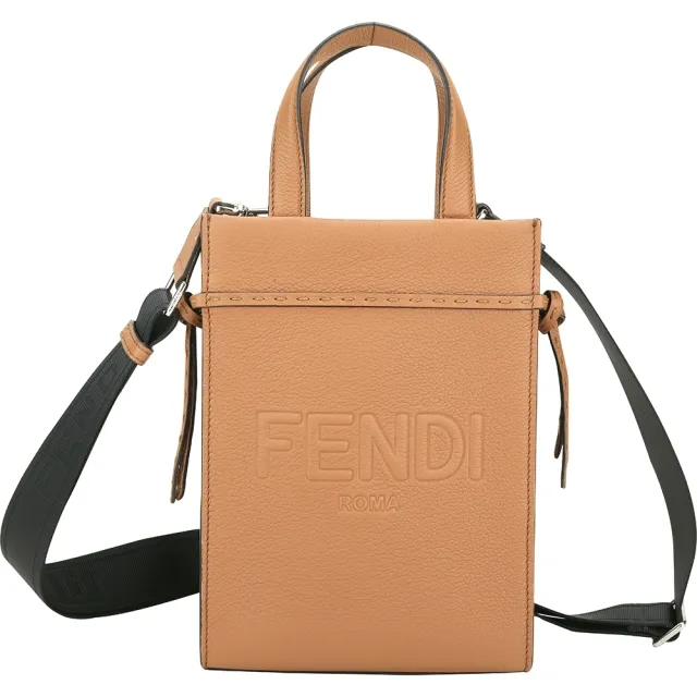 【FENDI 芬迪】Roma Go To 迷你型 荔紋小牛皮兩用托特包-棕色