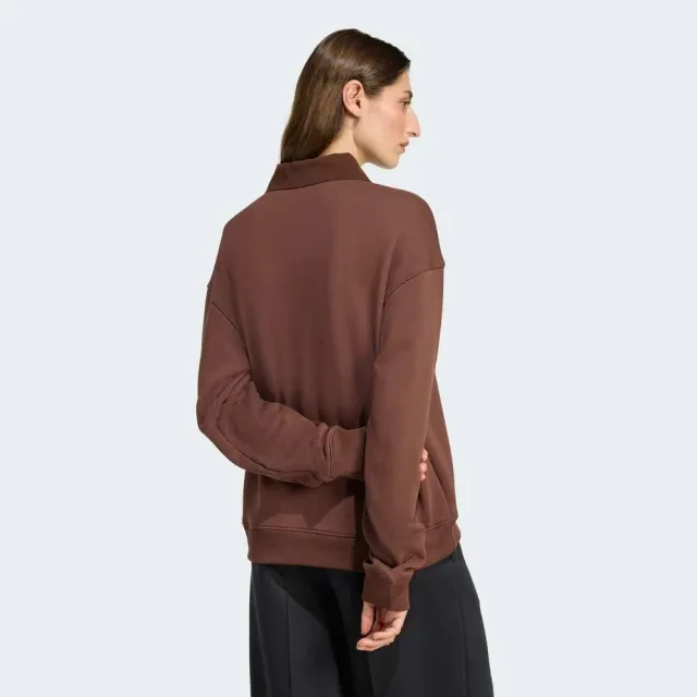 【adidas 愛迪達】Footie Sweat 女 長袖上衣 休閒長袖 棕 亞版 春秋(JZ0879)
