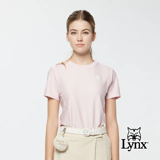 【Lynx Golf】首爾高桿風格!女款吸濕排汗彈性內印涼感圓領短袖T恤(粉紅色)