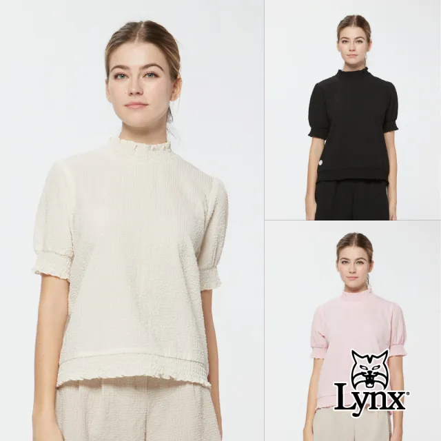 【Lynx Golf】首爾高桿風格!女款吸濕排汗泡泡紗面料寬鬆版立領短袖上衣(三色)