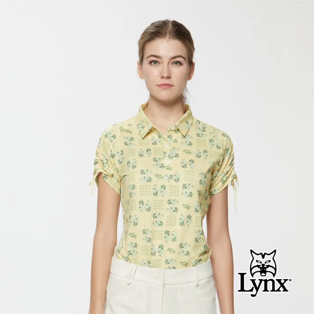 【Lynx Golf】女款吸濕排汗水波紋數位印花合身版半開襟短袖POLO衫(二色)