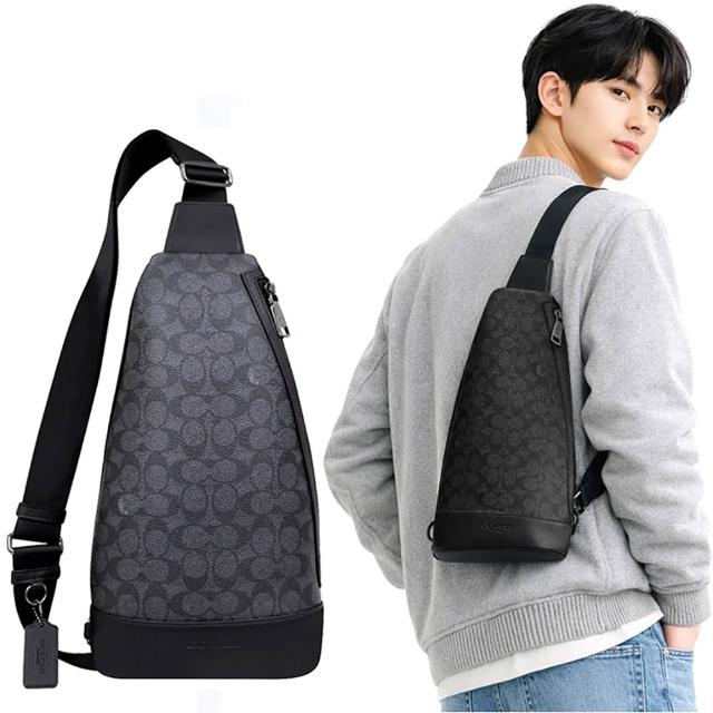 【COACH】大C PVC單肩/斜跨兩用包(黑色)
