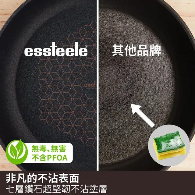 【MEYER 美亞】ESSTEELE意帝斯 智慧感溫手把 鑽石不沾鍋 26cm平底鍋(IH/電磁爐適用)