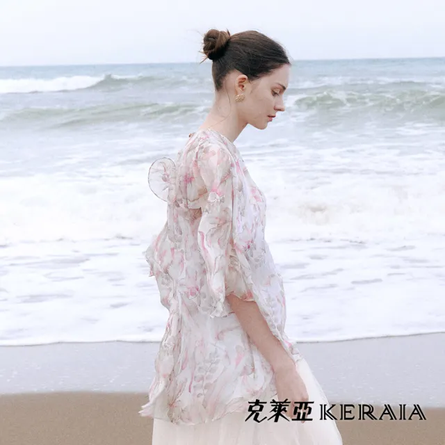 【KERAIA 克萊亞】柔光穗花浪漫雪紡上衣