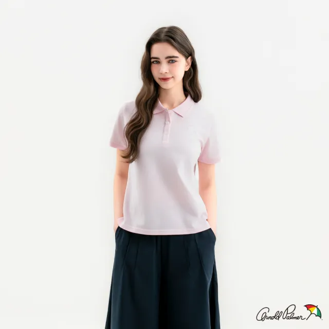 【Arnold Palmer 雨傘】女裝-BOXY小傘刺繡短袖POLO衫(粉紅色)
