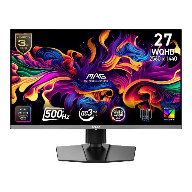 【MSI 微星】MAG 272QP QD-OLED X50 27型 平面電競螢幕(2K/量子點/500Hz/DP+HDMI+Type-C/G-SYNC+FreeSync)