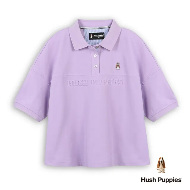 【Hush Puppies】女裝 POLO衫 立體品牌英文刺繡小狗短版POLO衫 (淺紫 / 63201104)