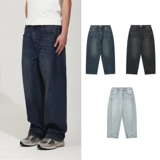 【Wacky WiLLY】官方旗艦館 寬版牛仔褲(UNIS牛仔褲 黑/藍/靛藍色)