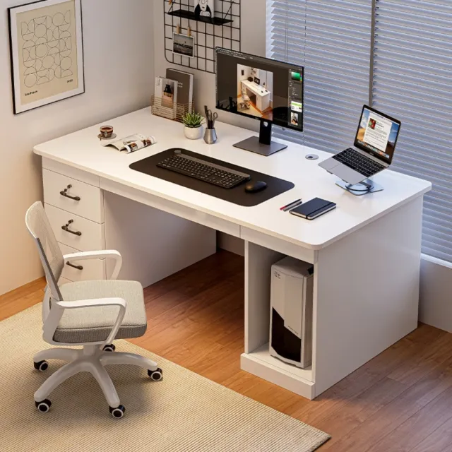 現代簡約辦公專用書桌電腦桌(140x60x74.2cm 帶鎖多抽 H型加橫板)