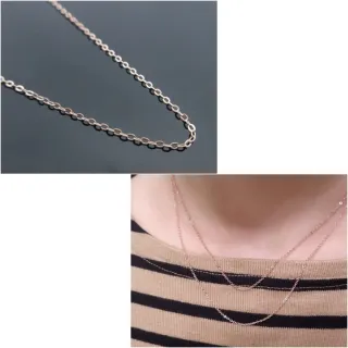 【海洋盒子】16吋.18吋。簡單橢圓十字玫瑰金925純銀項鍊(女用細短鍊)