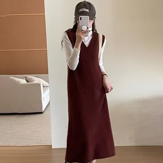 【Uicy】韓版長版V領針織背心 連身裙 吊帶裙 吊帶褲 女裝S374