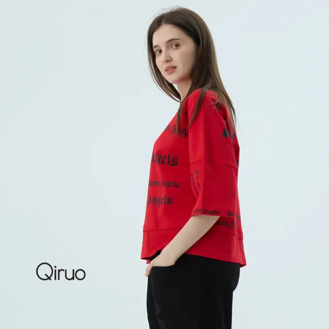 【Qiruo 奇若名品】春夏專櫃精品紅色短袖上衣4019A  造型字母