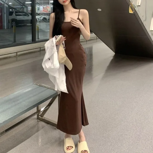 【Uicy】韓版顯瘦吊帶長版洋裝 連身裙 吊帶裙 吊帶褲 女裝S251
