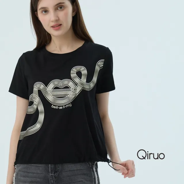 【Qiruo 奇若名品】春夏專櫃精品黑色短袖上衣4017A  造型字母女裝