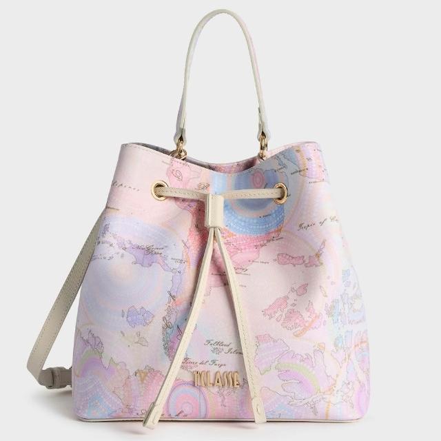 【Alviero Martini】義大利地圖包 螺旋圖騰雲彩水桶包25cm-柔粉色