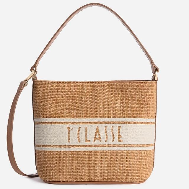 【Alviero Martini】義大利地圖包 渡假編織側揹水桶包21cm-咖啡色