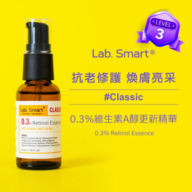 【Dr.Hsieh 達特醫】LabSmart維生素A煥膚3件組(0.3%A醇+10%維生素A衍生物+維生素A醇) 無盒30mL