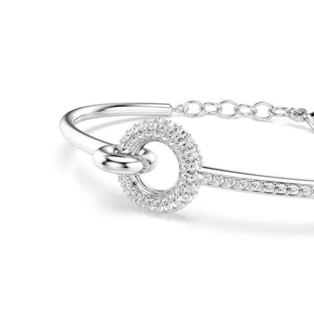 【SWAROVSKI 施華洛世奇】官方直營 Dextera 圓形切割手鐲 白色 鍍白金色 | 5743569