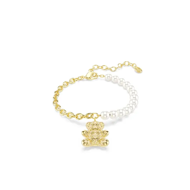 【SWAROVSKI 施華洛世奇】官方直營 Idyllia Teddy 金色泰迪熊水晶珍珠手鏈 鍍金色色調 | 5737622