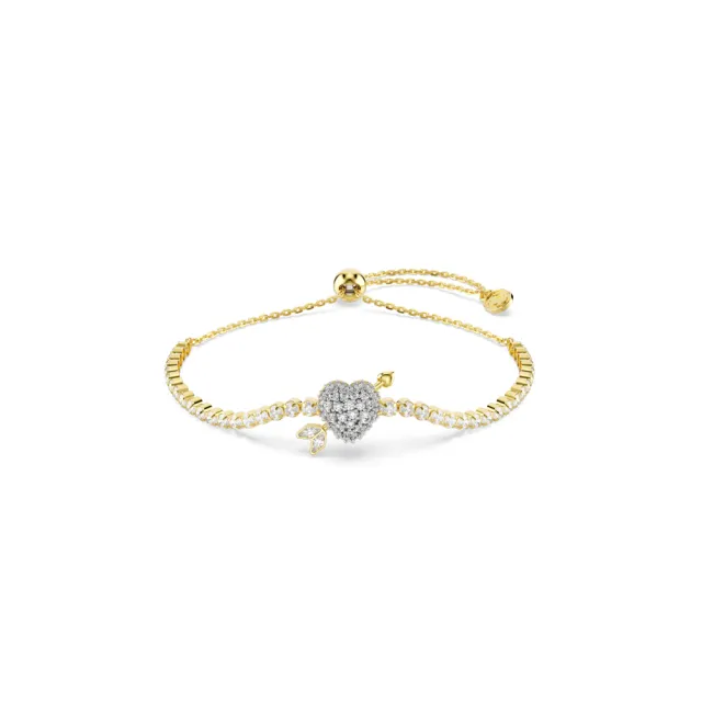 【SWAROVSKI 施華洛世奇】官方直營 Idyllia 心與箭頭手鏈 混合式切割 白色 鍍金色色調