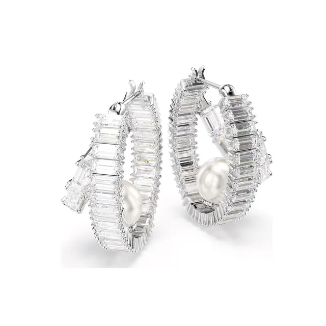 【SWAROVSKI 施華洛世奇】官方直營Ariana GrandeX Swarovski 大圈耳環 水晶珍珠 鍍白金色 | 5720868