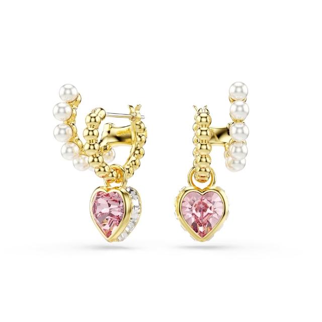 【SWAROVSKI 施華洛世奇】官方直營 Imber 大圈耳環 水晶珍珠 心形 粉紅色 | 5711345