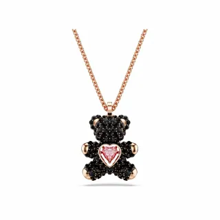 【SWAROVSKI 施華洛世奇】官方直營 Teddy 鏈墜 泰迪熊 黑色 鍍玫瑰金色調 | 5693623
